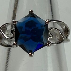 Sterling silver lab created sapphire solitaire heart mounting